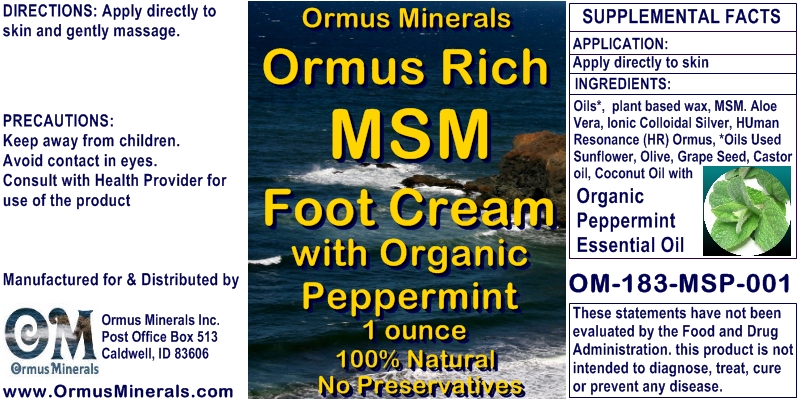 Ormus Minerals Ormus Rich Foot Cream with Organic Peppermint